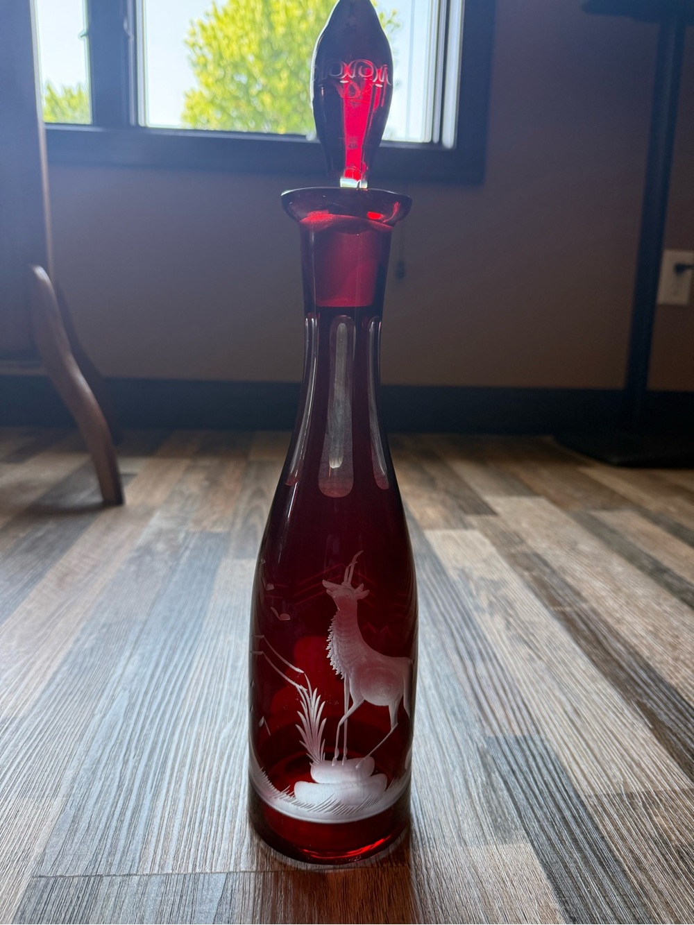 Bohemian crystal red deer bottle w/stopper